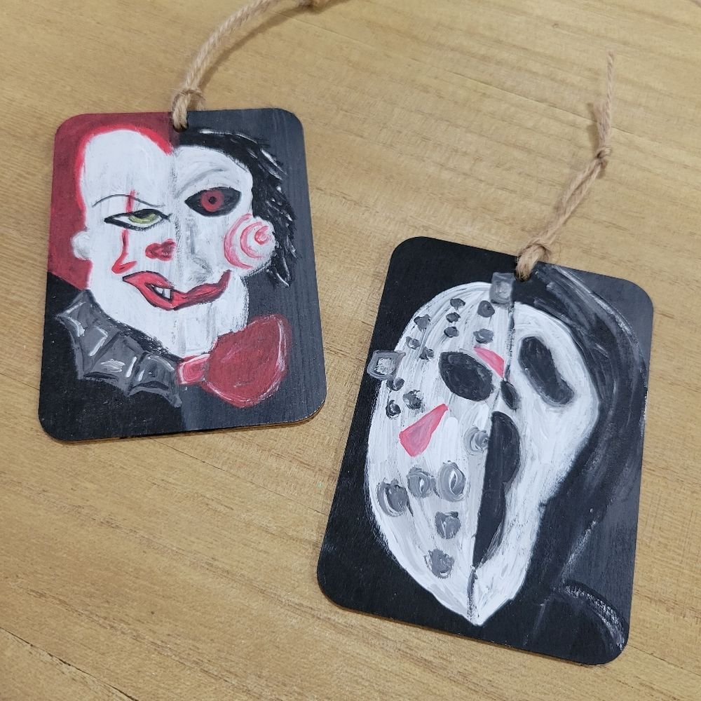 Handpainted Horror Inspired Ornaments Ghostface/Jigsaw/Pennywise/Jason